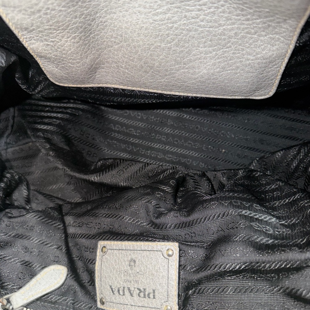 Prada Pebbled Leather Satchel in Light Silver with Gold Accents - Picture 5 of 16